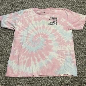 Tie Dye Pride Pink Blue Graphic Tee T-Shirt “Trans Rights Are Human Rights”